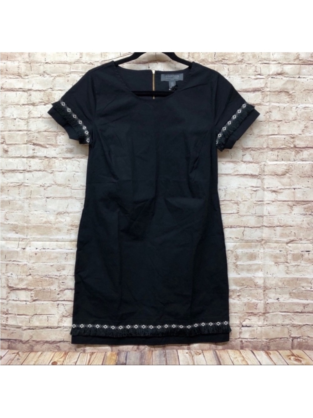 Coercion London Womens Shift Dress Size 4 Boho Fringe Trim Embroidered Black NWT